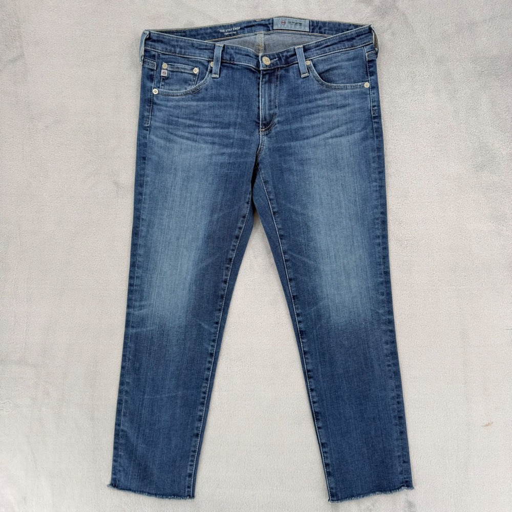 AG Adriano Goldschmied The Stilt Crop Cigarette Jeans Raw Hem Blue Size 30 - Picture 2 of 13